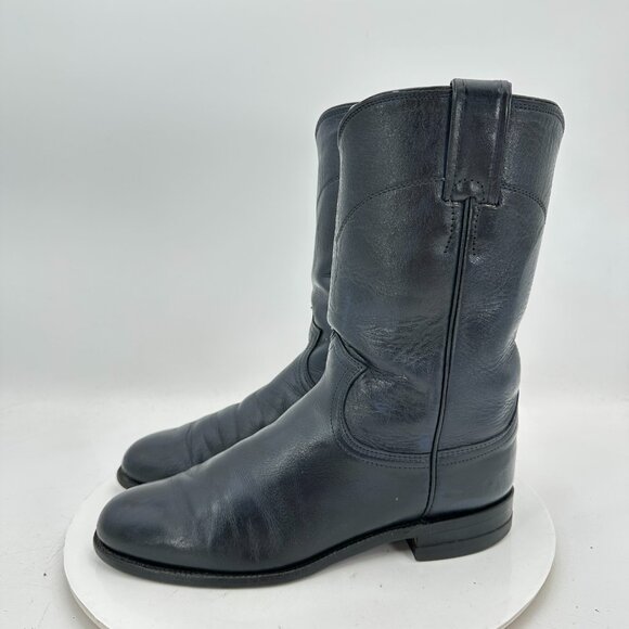 Justin Women Size 7B Black Leather Mid Calf Pull On Western Cowboy Boot - Picture 1 of 13